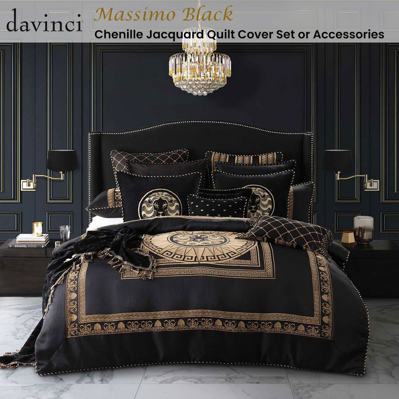 Davinci Massimo Black Yarn-dyed Chenille Jacquard Quilt Cover Set King