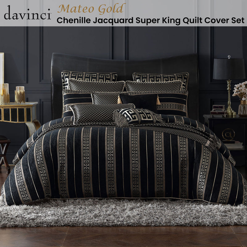 Davinci Mateo Gold Yarn-dyed Chenille Jacquard Quilt Cover Set Super King