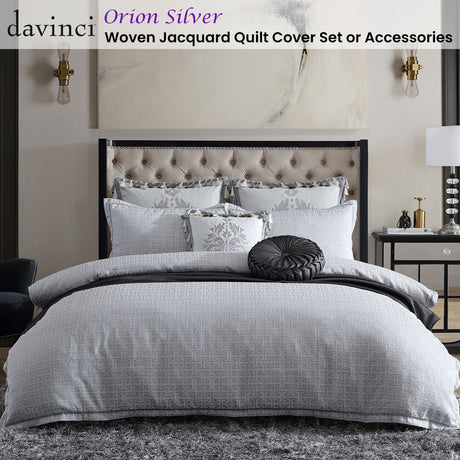 Davinci Orion Silver Woven Jacquard Quilt Cover Set King