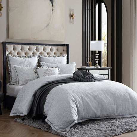 Davinci Orion Silver Woven Jacquard Quilt Cover Set Super King