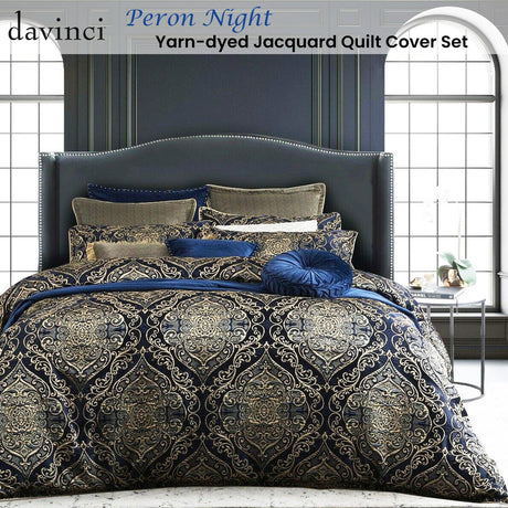 Davinci Peron Night Crushed Velvet Applique Quilt Cover Set Super King