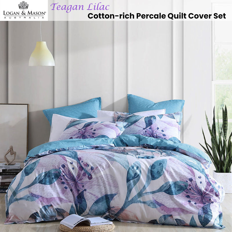 Logan and Mason Teagan Lilac Cotton-rich Percale Print Quilt Cover Set King