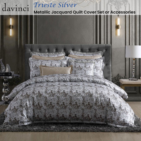 Davinci Trieste Silver Yarn-dyed Metallic Jacquard Quilt Cover Set King