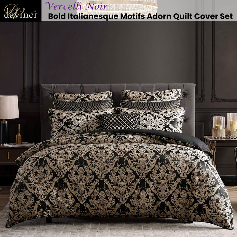 Davinci Vercelli Noir Bold Italianesque Motifs Adorn Robed Finish Quilt Cover Set Super King