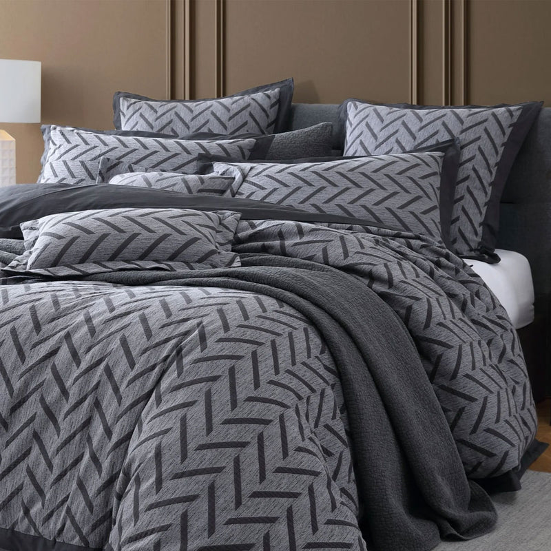 Private Collection Westport Charcoal Jacquard Quilt Cover Set Queen