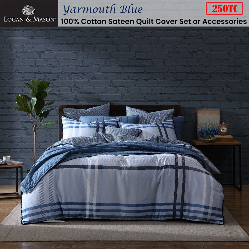 Logan & Mason Yarmouth Blue 250TC 100% Cotton Sateen Quilt Cover Set Super King