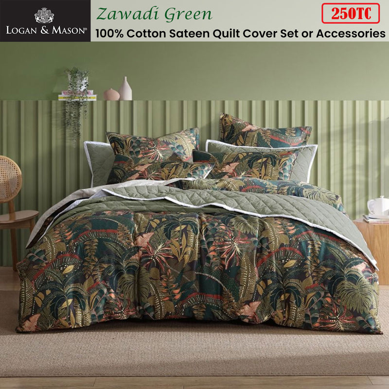 Logan & Mason Zawadi Green 250TC 100% Cotton Sateen Quilt Cover Set King