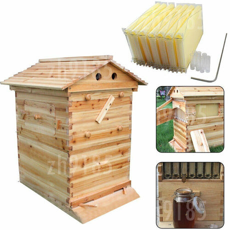 Wooden-Beekeeping-Beehive-House-+7PCS-Upgraded-Auto-Honey-Bee-comb-Hive-Frame