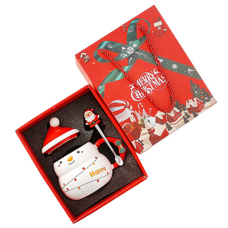 Christmas Cup Gift Box Ceramic Mug Set Mug Gift Set Christmas Coffee Cup(Snowman)