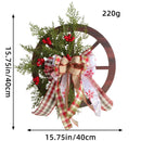 Christmas Red Wooden Wheel Wreath Front Door Hanging Garland Wall Decor(40*40cm)