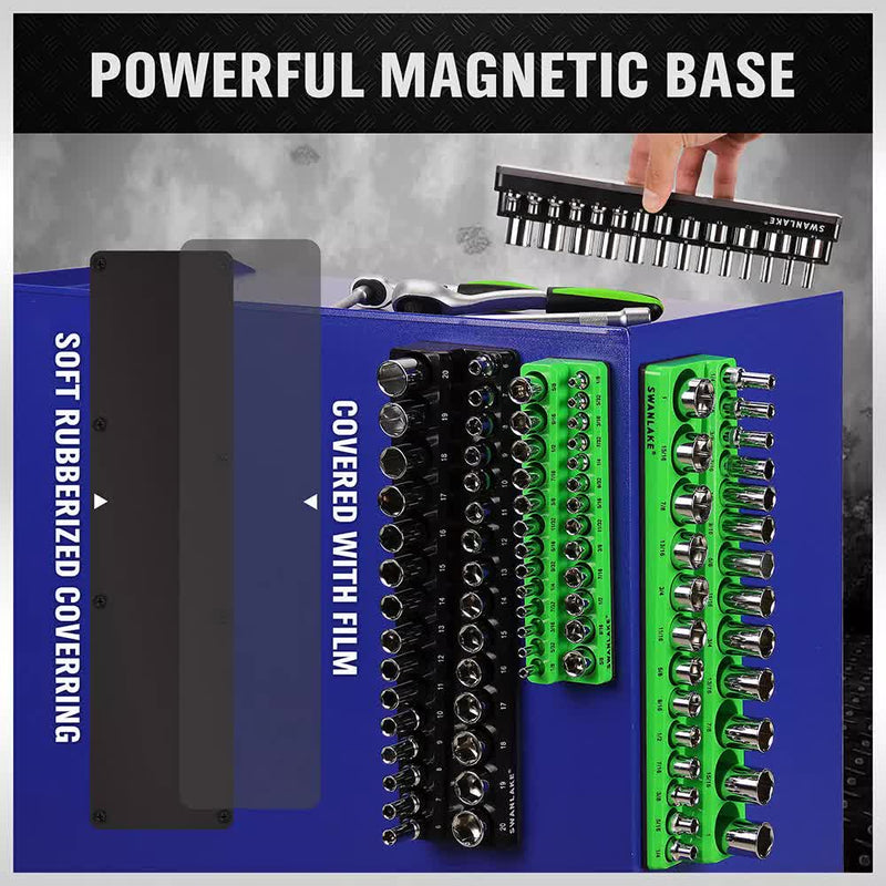 SWANLAKE 4Pc Magnetic Socket Organizer Tray 3/8" 1/4" SAE Metric Socket Holder