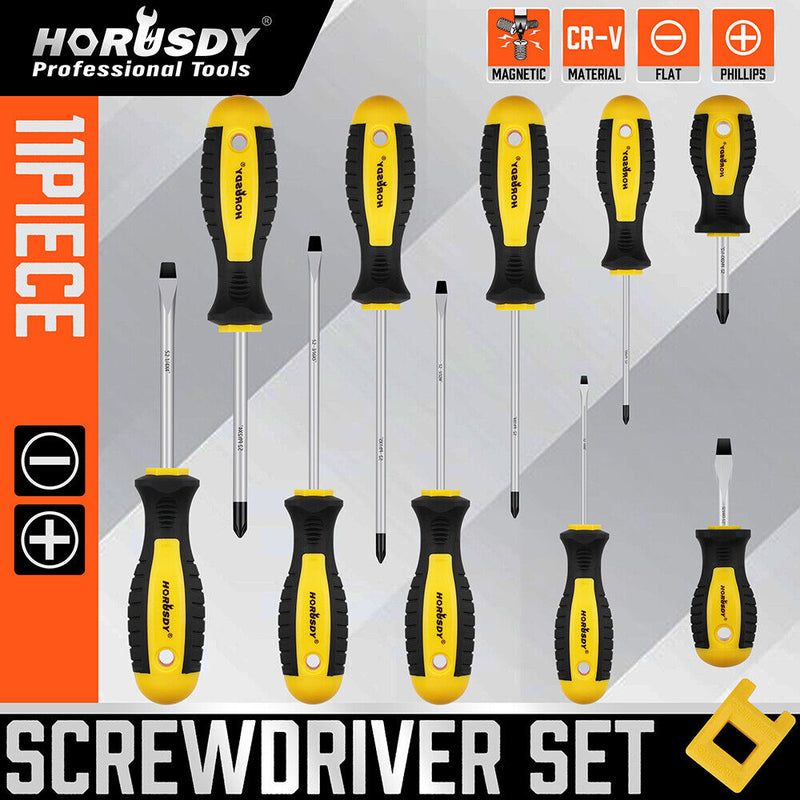 11-Pieces Magnetic Screwdriver Set with Case Magnetizer Demagnetizer Flat Head