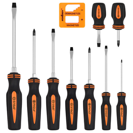 10Pcs Magnetic Screwdriver Set Phillips Slotted Magnetizer Non-Slip Handle Tool