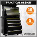 Black15 Drawer Tool Box Trolley Cabinet Storage Cart Garage Toolbox Organiser