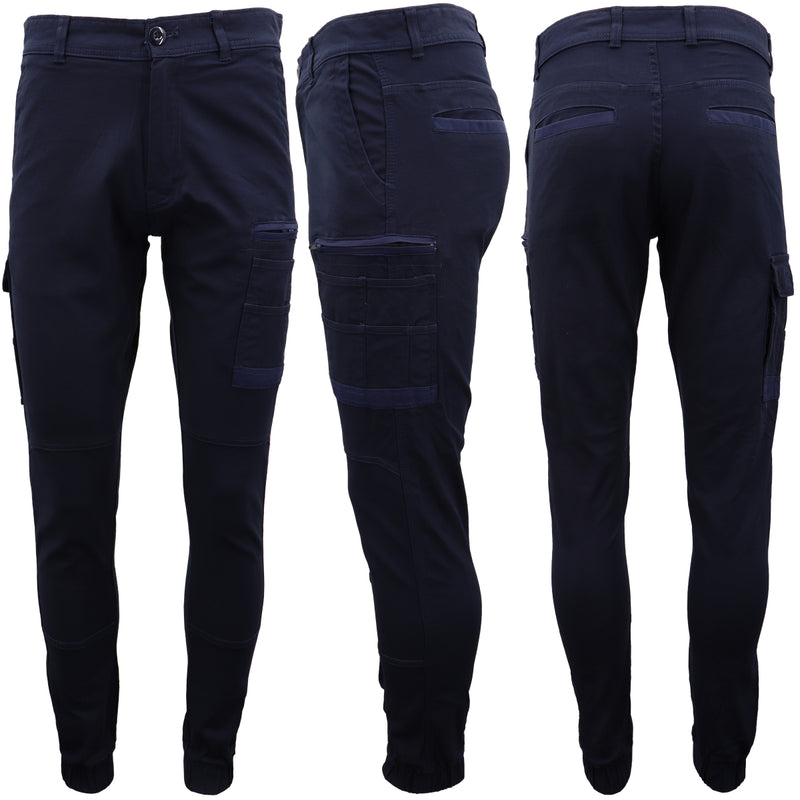 Men's Cargo Cotton Drill Work Pants UPF 50+ 13 Pockets Tradies Workwear Trousers, Navy, 40