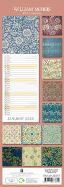 William Morris Rose - 2024 Slimline Slim Wall Calendar Hanging Planner New Year