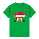 100% Cotton Christmas T-shirt Adult Unisex Tee Tops Funny Santa Party Custume, Reindeer Head (Green), S