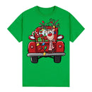 100% Cotton Christmas T-shirt Adult Unisex Tee Tops Funny Santa Party Custume, Car with Reindeer (Green), M