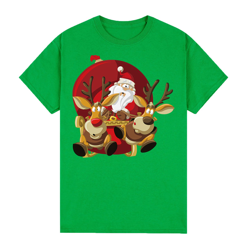 100% Cotton Christmas T-shirt Adult Unisex Tee Tops Funny Santa Party Custume, Santas Sleigh (Green), S