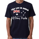 100% Cotton Australian Day Flag T-Shirt Aussie G'Day Mate Navy Souvenir Tee Top, Navy, M