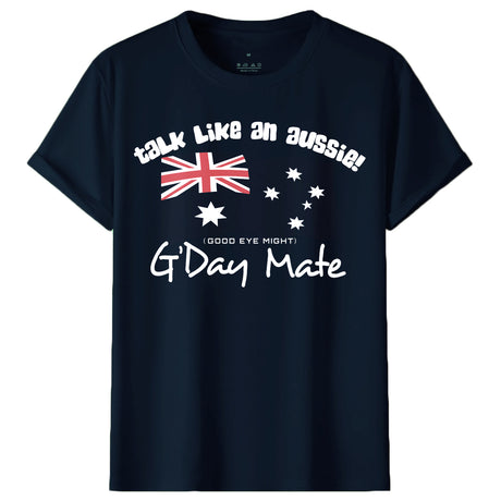 100% Cotton Australian Day Flag T-Shirt Aussie G'Day Mate Navy Souvenir Tee Top, Navy, M