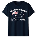 100% Cotton Australian Day Flag T-Shirt Aussie G'Day Mate Navy Souvenir Tee Top, Navy, L