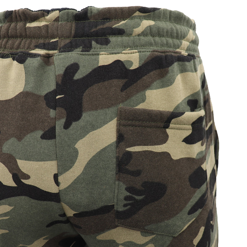 Men's Fleece Track Pants Military Camouflage Tactical Gym Trousers w Cuffed Hem, Green Camo, M