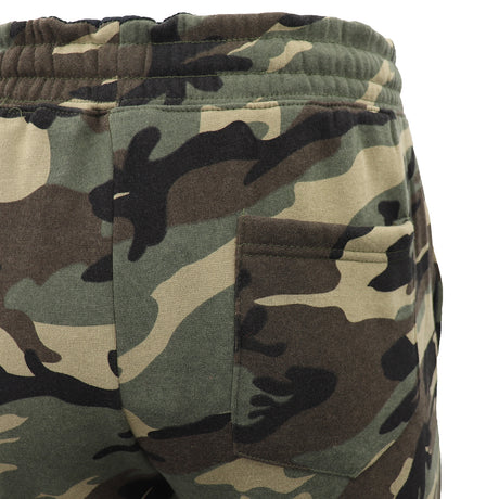 Men's Fleece Track Pants Military Camouflage Tactical Gym Trousers w Cuffed Hem, Green Camo, L