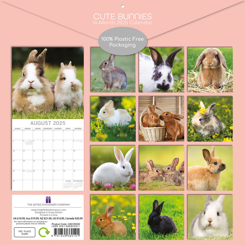 Cute Bunnies - 2025 Square Wall Calendar Pets Animals 16 Months Premium Planner