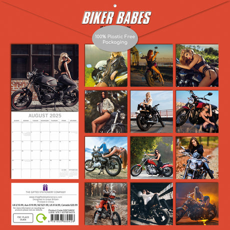 Biker Babes 2025 Square Wall Calendar 16 Months Christmas New Year Planner Gift