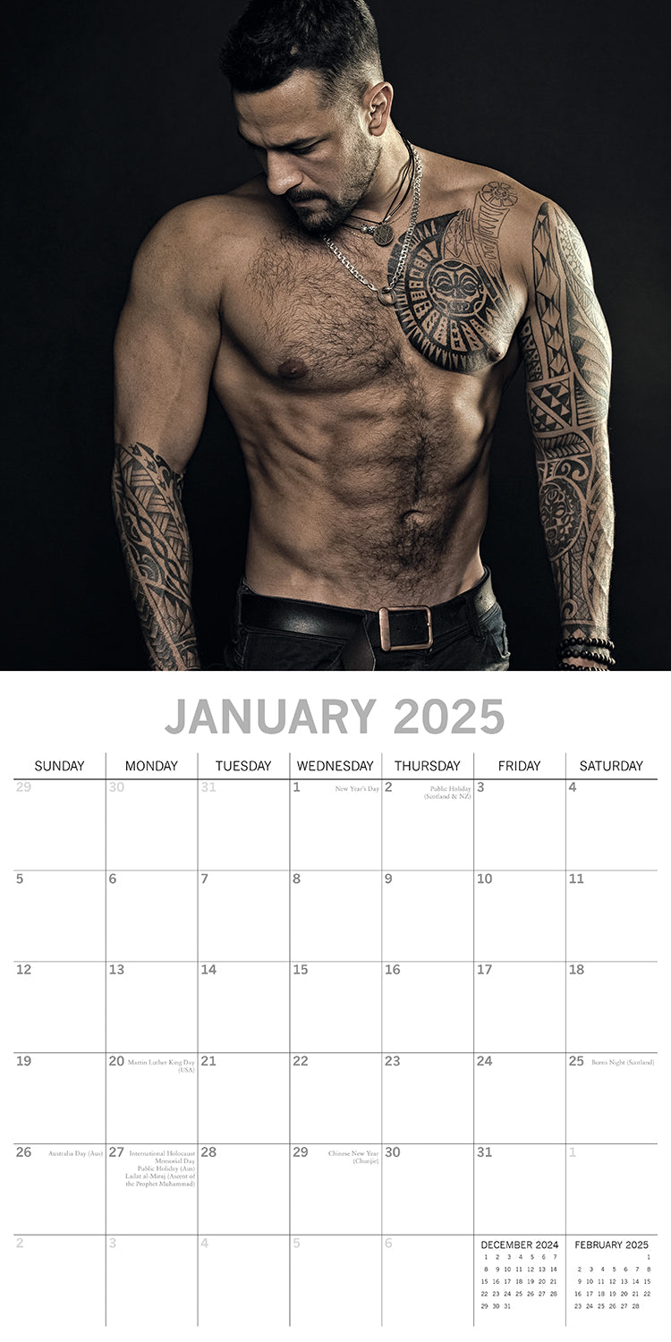 Hot Shirtless Men 2025 Square Wall Calendar 16 Months Xmas New Year Planner Gift