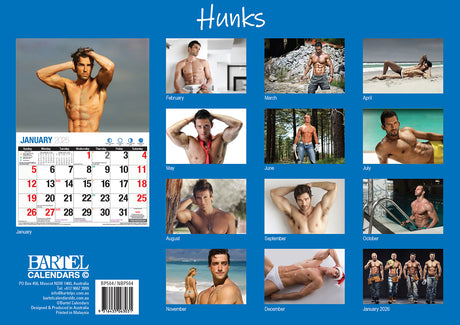 Hunks - 2025 Rectangle Wall Calendar 16 Months Planner Handsome Men Photos Gift