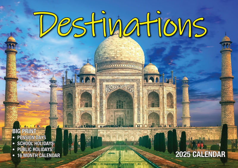 Destinations - 2025 Rectangle Wall Calendar 16 Months Planner Travel Photos Gift