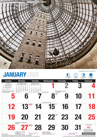 Melbourne - 2025 Rectangle Wall Calendar 16 Months Planner Cityscapes Landmarks