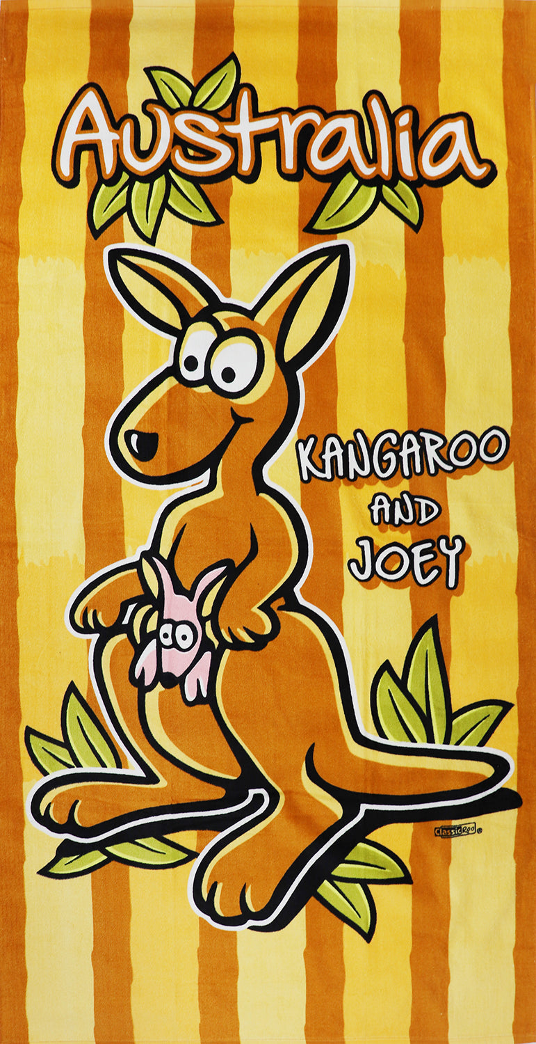 100% Cotton Australian Souvenir Aussie Kangaroos Flag Soft Beach Bath Towel Gift, Kangaroo