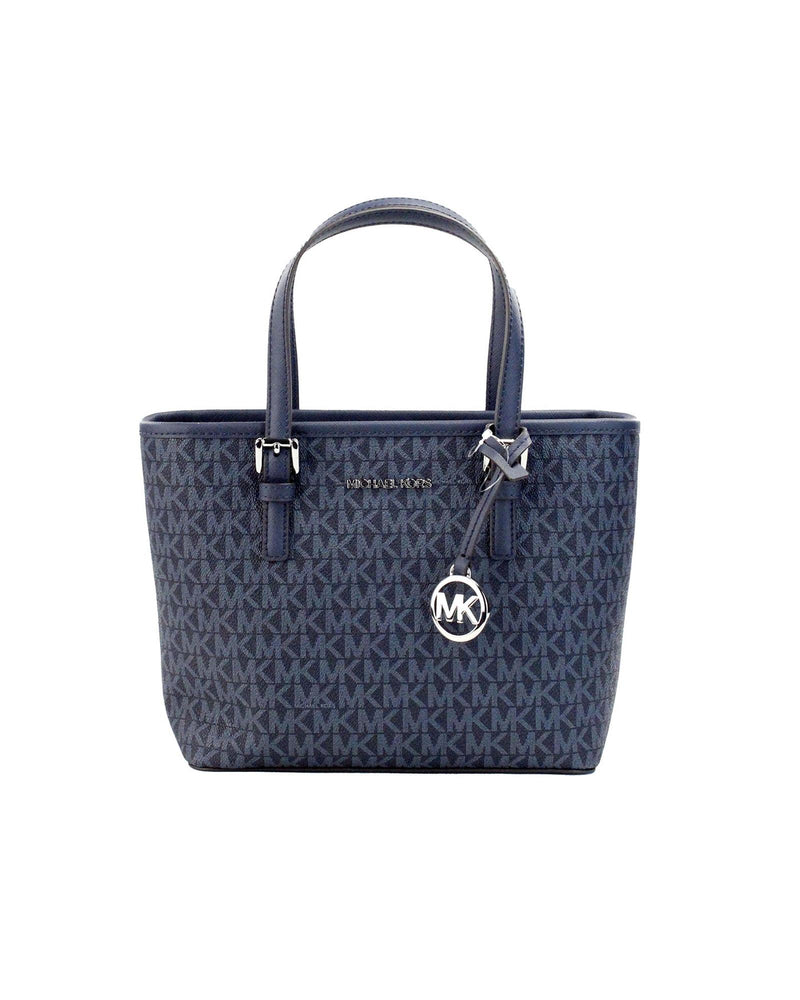 Michael Kors Women's Jet Set Navy PVC Leather XS Carryall Top Zip Tote Bag Purse - One Size