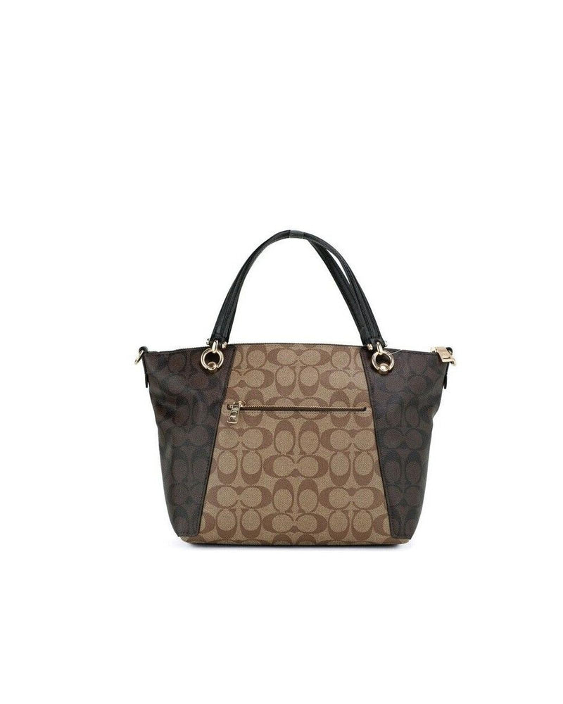 COACH Women's Kacey Khaki Brown Blocked Signature Canvas Top Zip Satchel Handbag - One Size