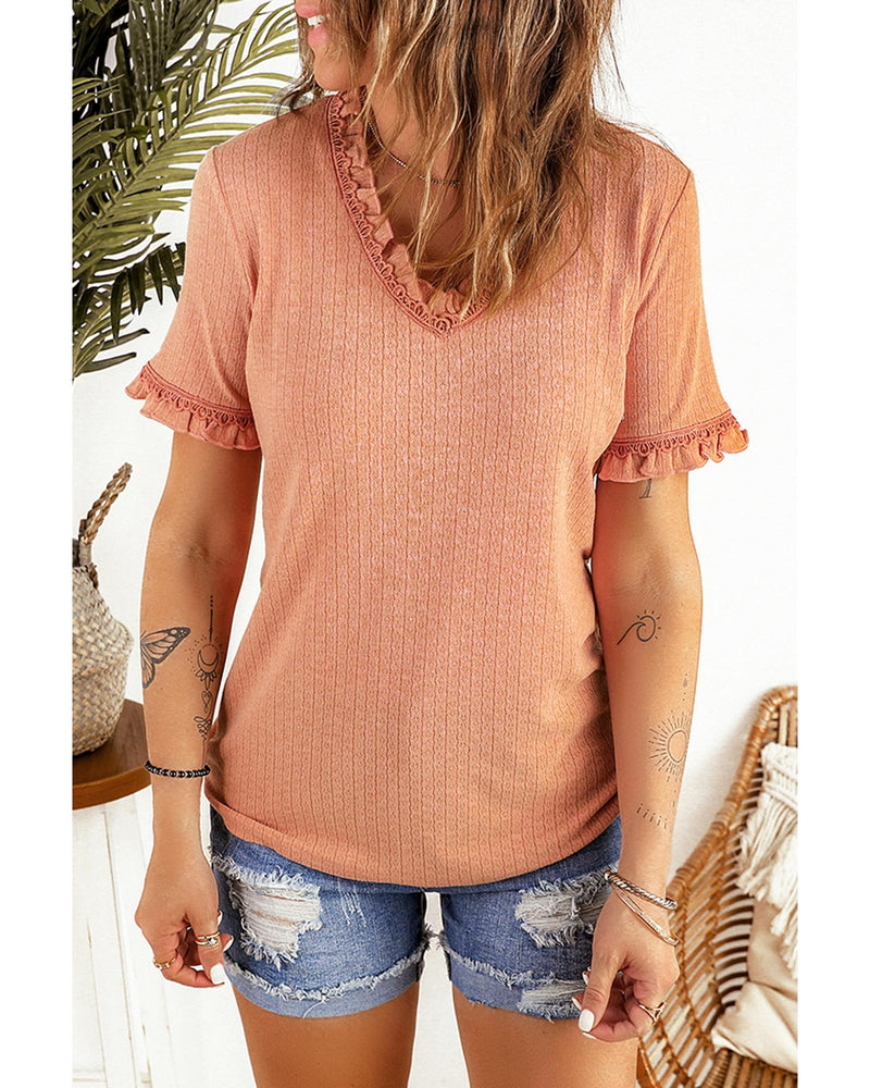 Azura Exchange Frill V Neck T-shirt - S