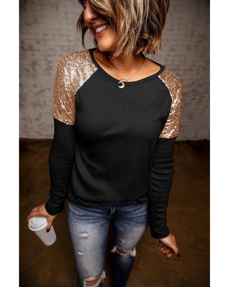 Azura Exchange Sequin Shoulder Long Sleeve Top