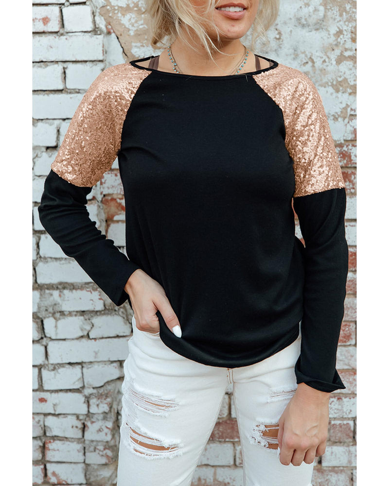 Azura Exchange Sequin Shoulder Long Sleeve Top