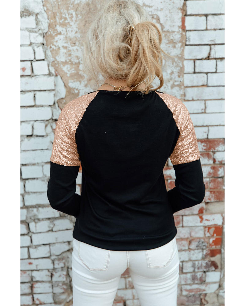 Azura Exchange Sequin Shoulder Long Sleeve Top