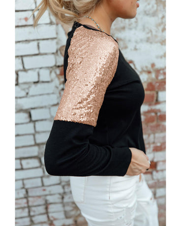 Azura Exchange Sequin Shoulder Long Sleeve Top