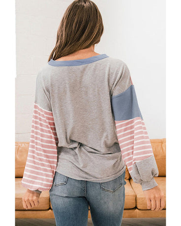 Azura Exchange Patchwork Striped Color Block Long Sleeve Top - L