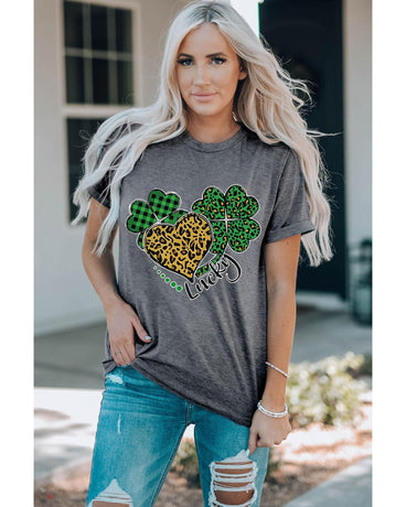 Azura Exchange Leopard Plaid Heart Clover Graphic Print T-Shirt