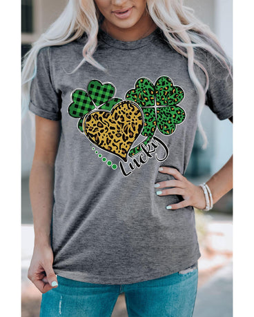 Azura Exchange Leopard Plaid Heart Clover Graphic Print T-Shirt