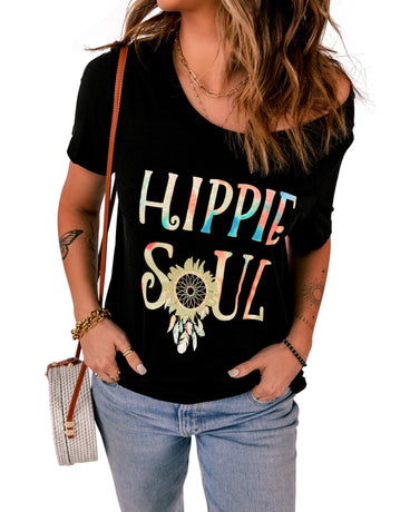 Azura Exchange HIPPIE SOUL Ombre Tie-dye Sunflower Feather Print T-shirt - XL