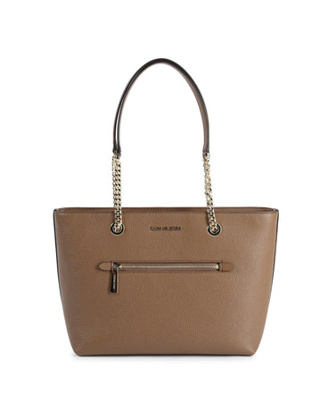 Leather Front Zip Tote Bag - One Size