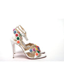 White Leather High Heels with Multi-Coloured Spot Design 37.5 EU Women