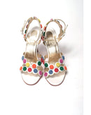 White Leather High Heels with Multi-Coloured Spot Design 37.5 EU Women