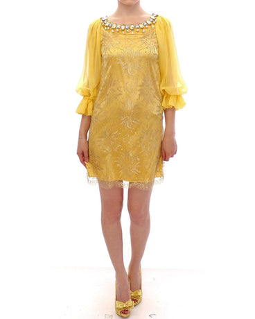 Yellow Lace Crystal Sheath Dress by Dolce & Gabbana 38 IT Women